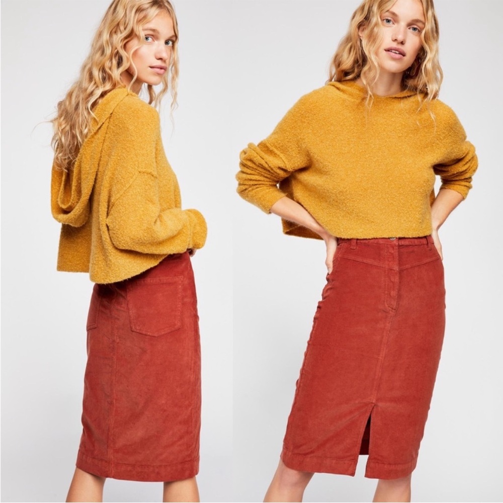 Free People • rosemary corduroy pencil skirt button fly stretch sz 26